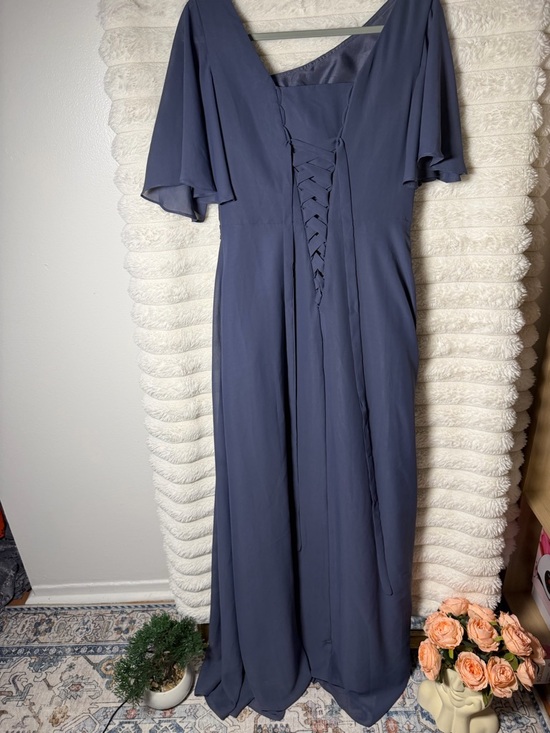 Elegant Slate Blue Evening Gown with Embellished Waist - Picture 3 of 3